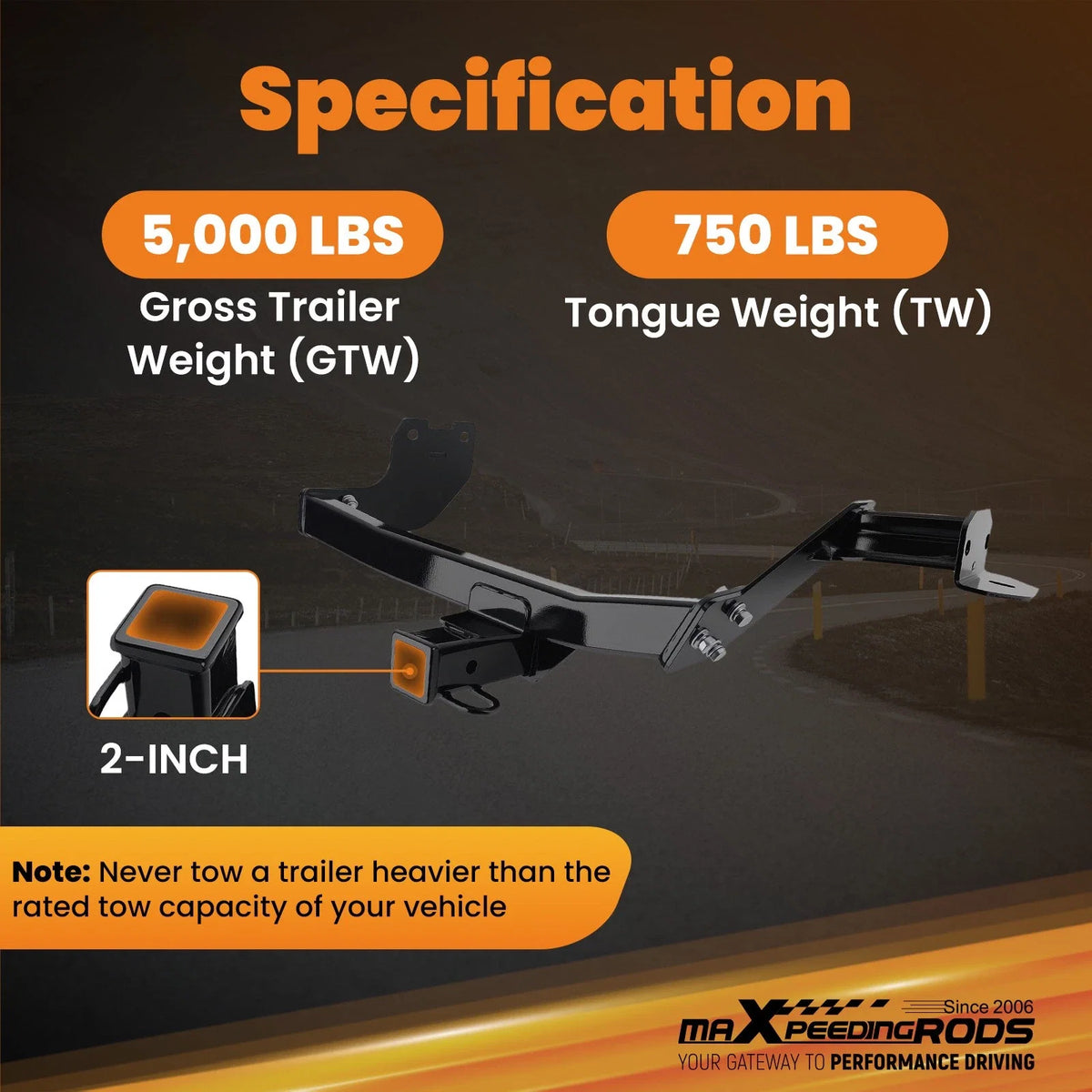 2" Class 3 Rear Tow Hitch for Hyundai Santa Cruz (2022–2025)