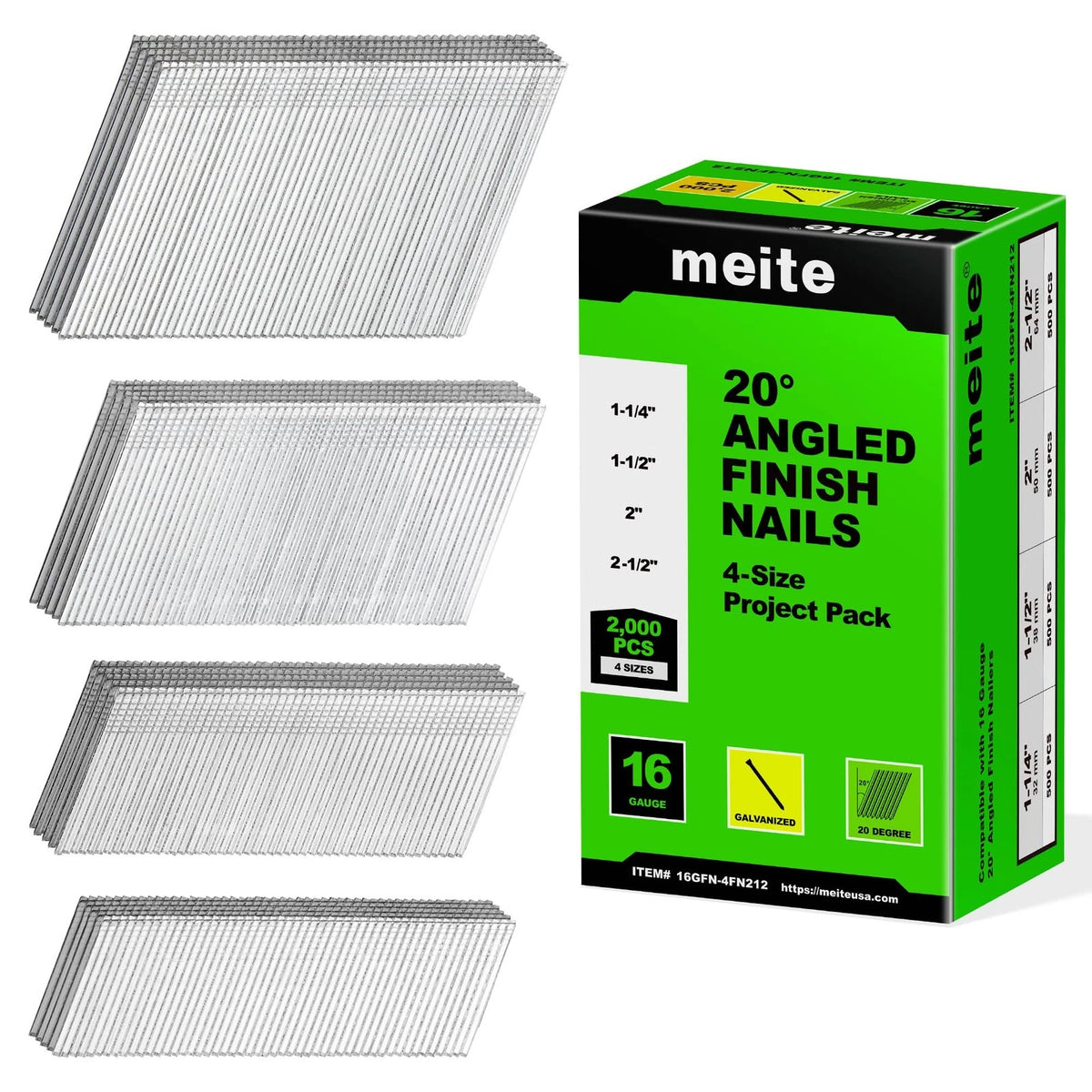 Set of 4 Meite 16 Gauge Finish Nails Multi-Size