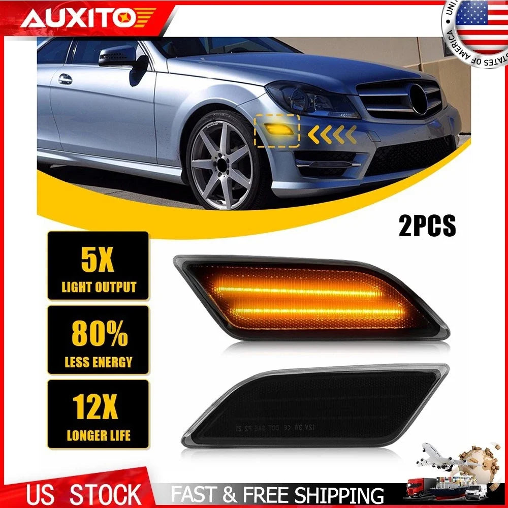 Front Side Marker Amber LED Lights for Benz W204 C250 C300 C350 (2012–2014)