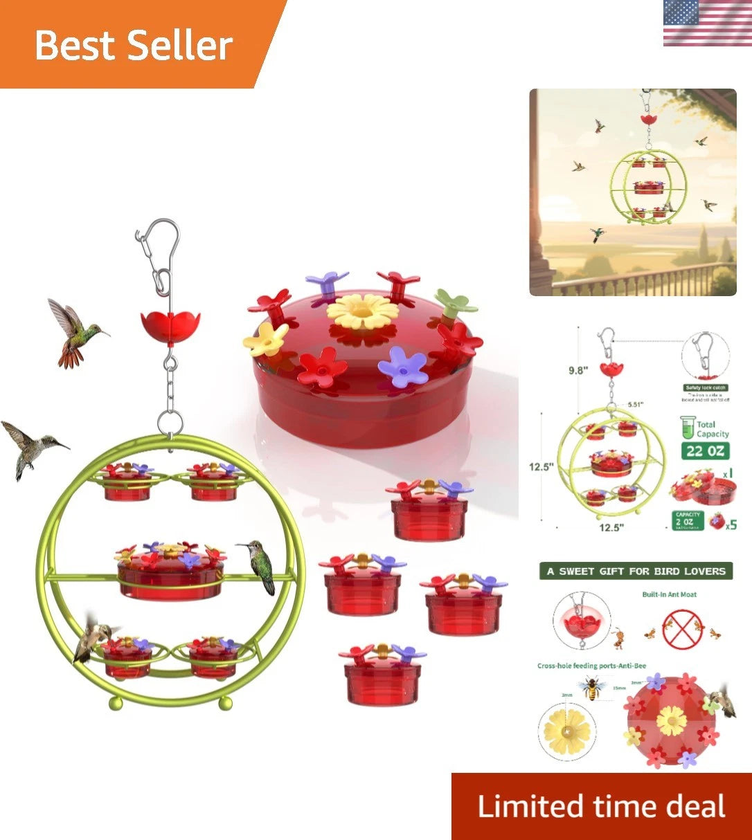 Hummingbird Feeder - Ant-proof Metal Frame, Hanging or Standing