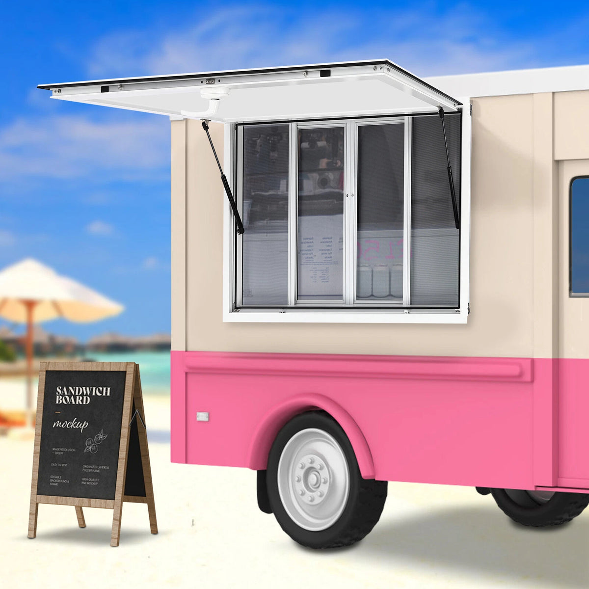 48"L x 30"W Serving Window for Concession Stand Trailer w/ 4 Screens