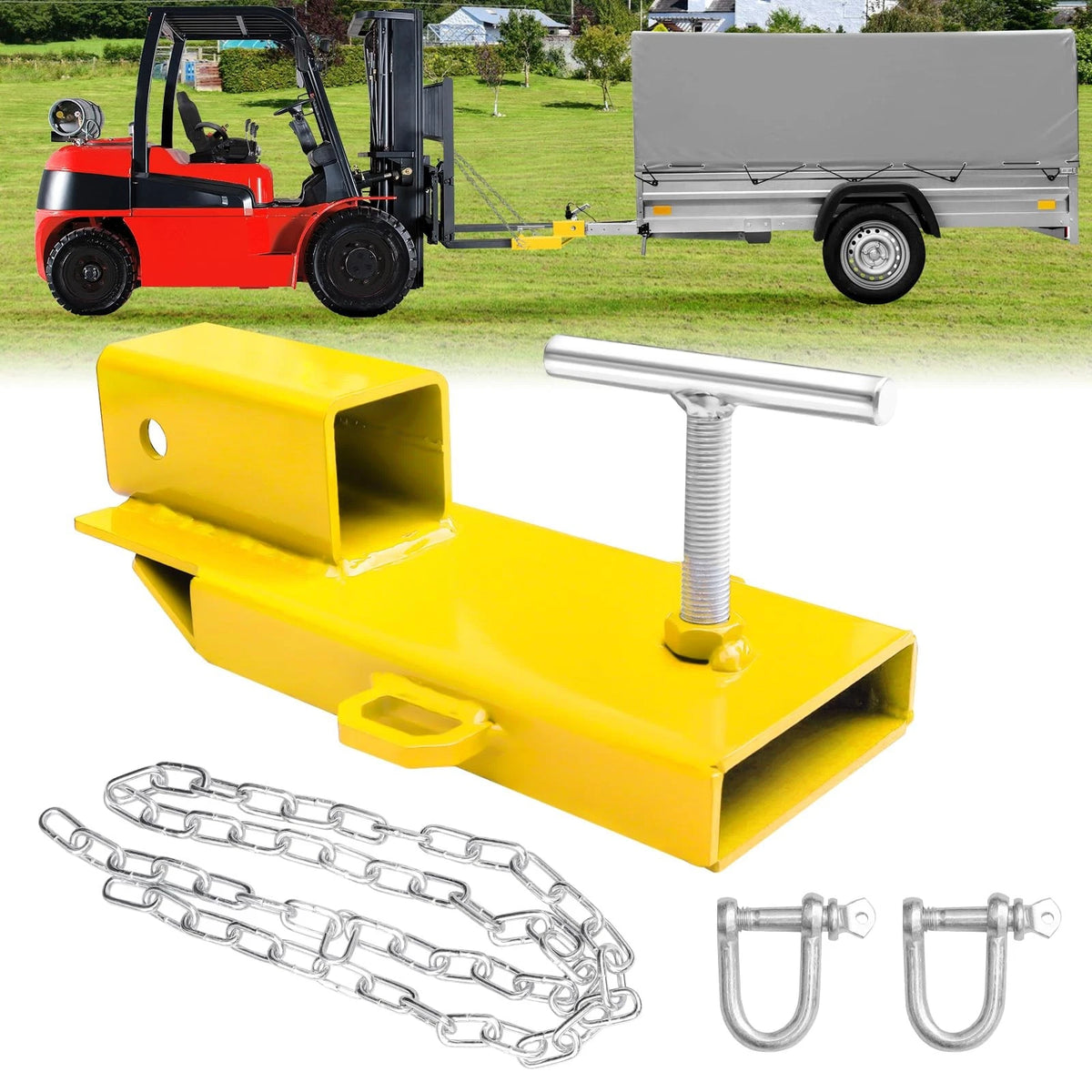 2" Forklift Ball Hitch Receiver Trailer Towing Adapter with Chain