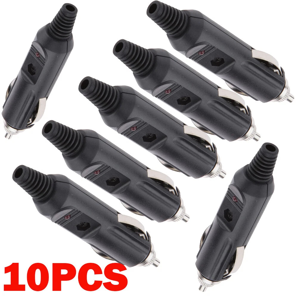 10Pcs 12V Male Cigarette Lighter Socket Plug Connector with Fuse & LED