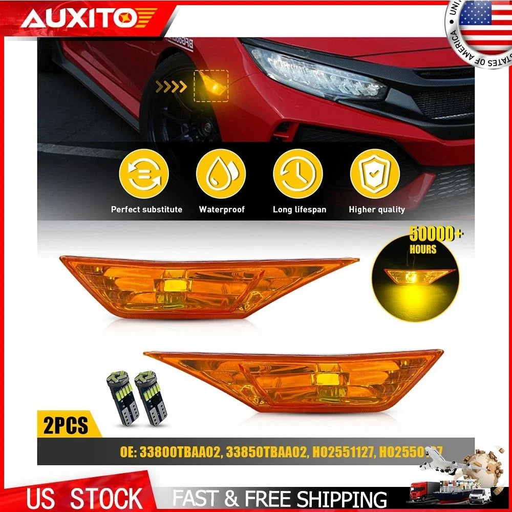Orange Front Fender Side Marker Light Lens RH LH for Honda Civic (2016–2018)
