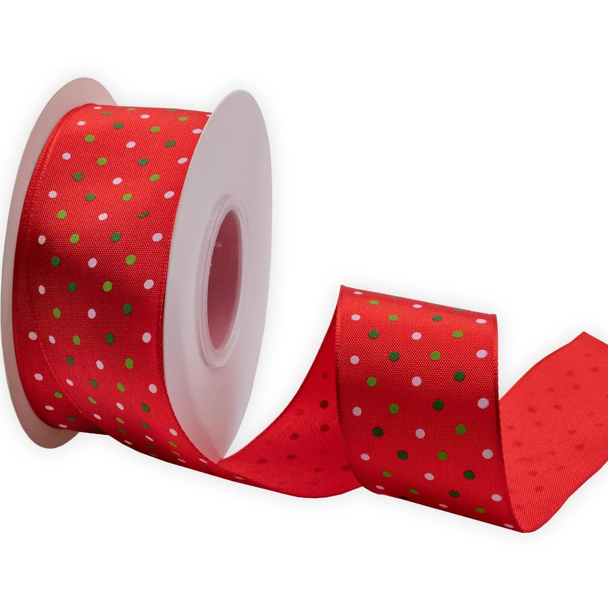 1-1/2 Inch Wired Edge Ribbon for Multi Dots (10 Meters, Red)