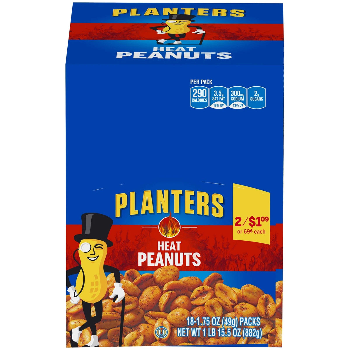 Pack of 18 Planters Heat Peanuts 1.75 Ounce