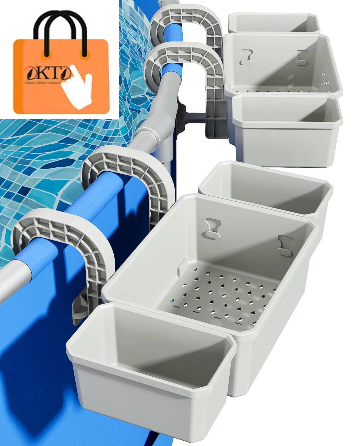 Set of 2 Poolside Storage Baskets with 2 Cups - Grey