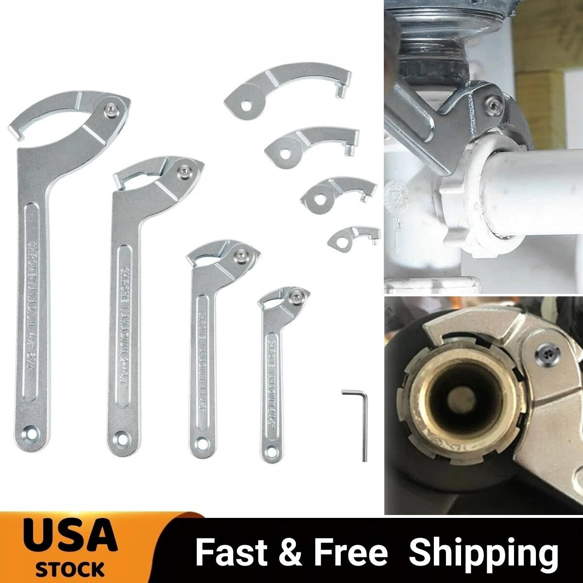 9 Pack Adjustable C Pin Spanner Hook Wrench Tool 3/4" to 6-1/10"