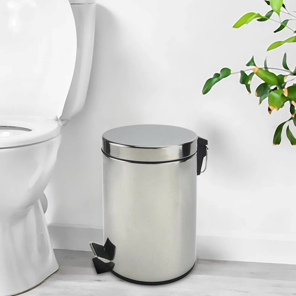 5 Round Stainless Steel Trash Can with Lid & Step Pedal - Chrome