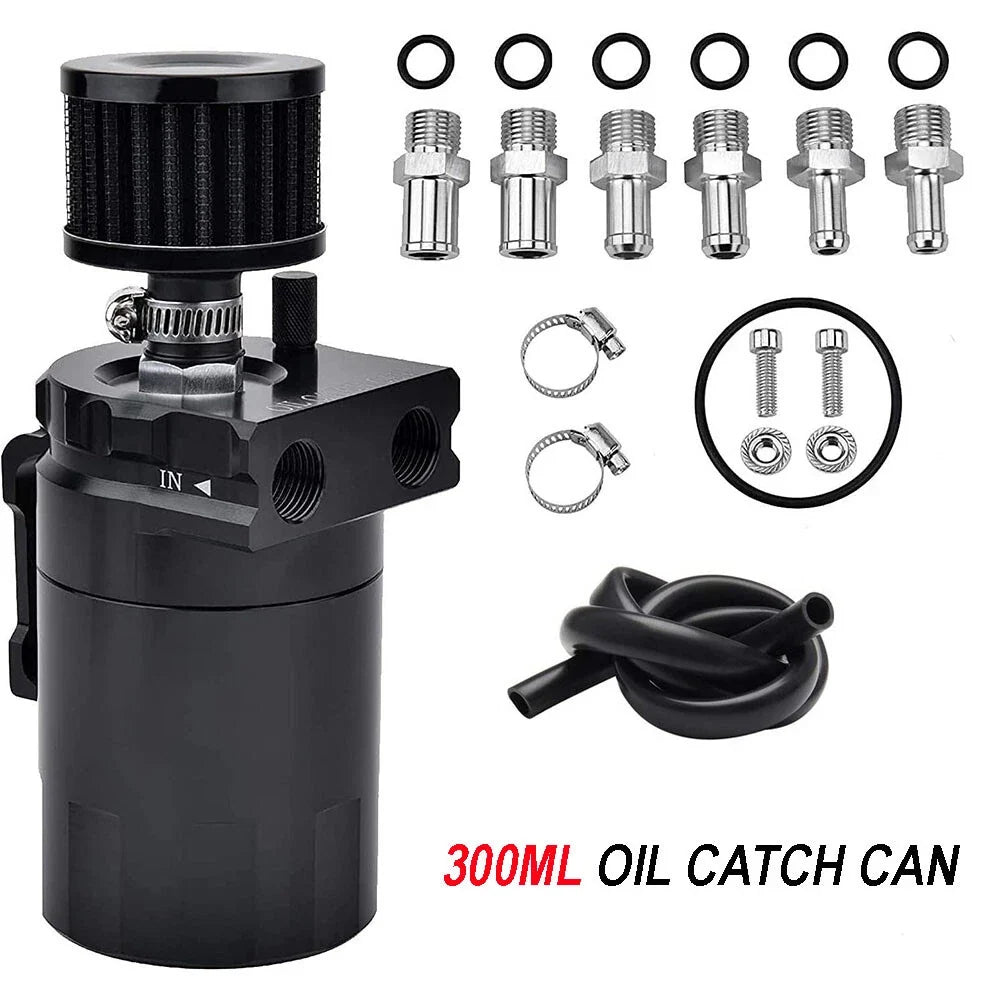 Oil Catch Can Kit for Universal Applications (300ML, Black, Baffled)