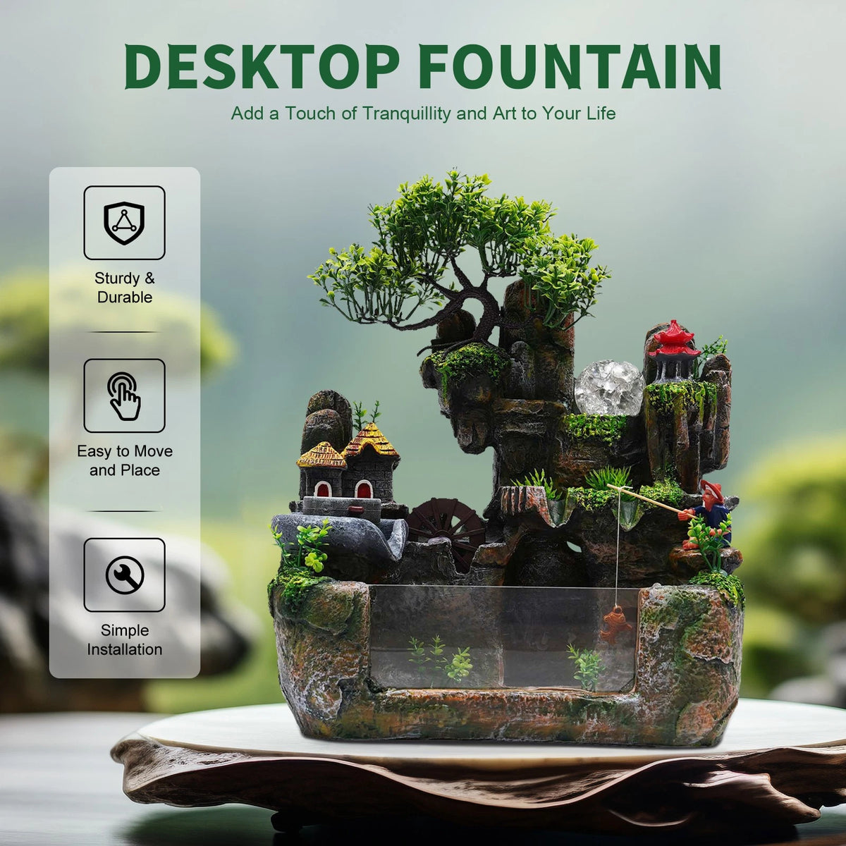 Indoor Water Fountain with LED & Mist for Home Decor