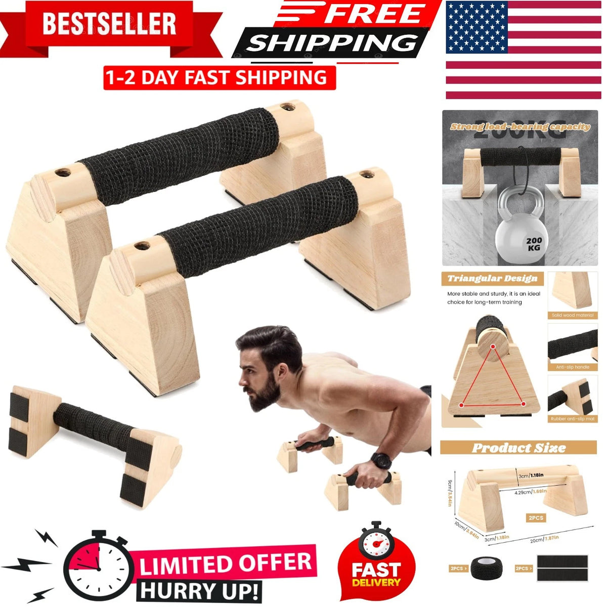 2X Wooden Parallettes Bars for Calisthenics Equipment