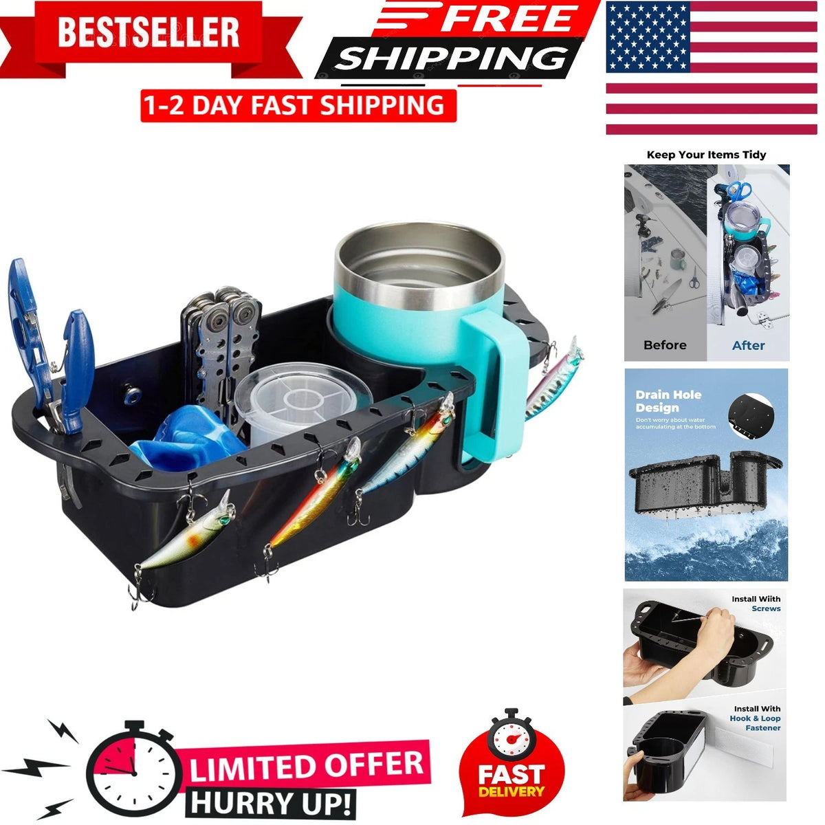 Cup Holder Caddy Organizer for Pontoon Jon (Universal Fit)