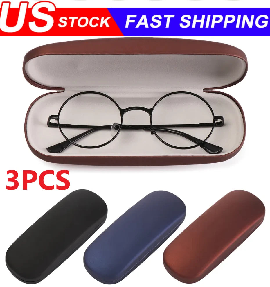 Clam Shell Hard Eyeglasses Case for Glasses (Black) with Microfiber Cloth