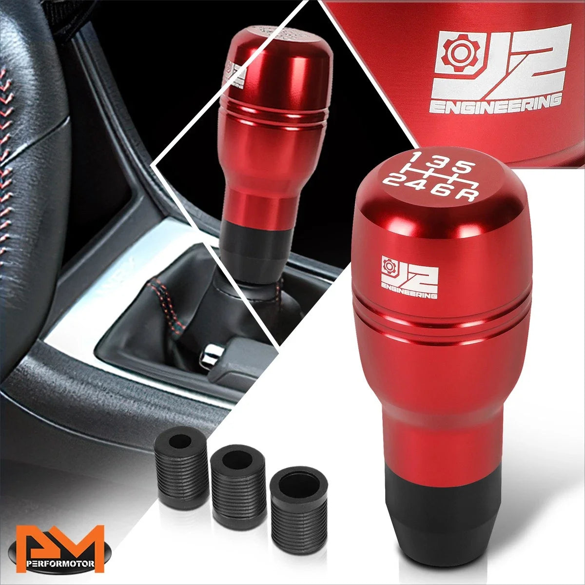 J2 Barrel Type Aluminum 6-Speed Manual Shift Knob Red for