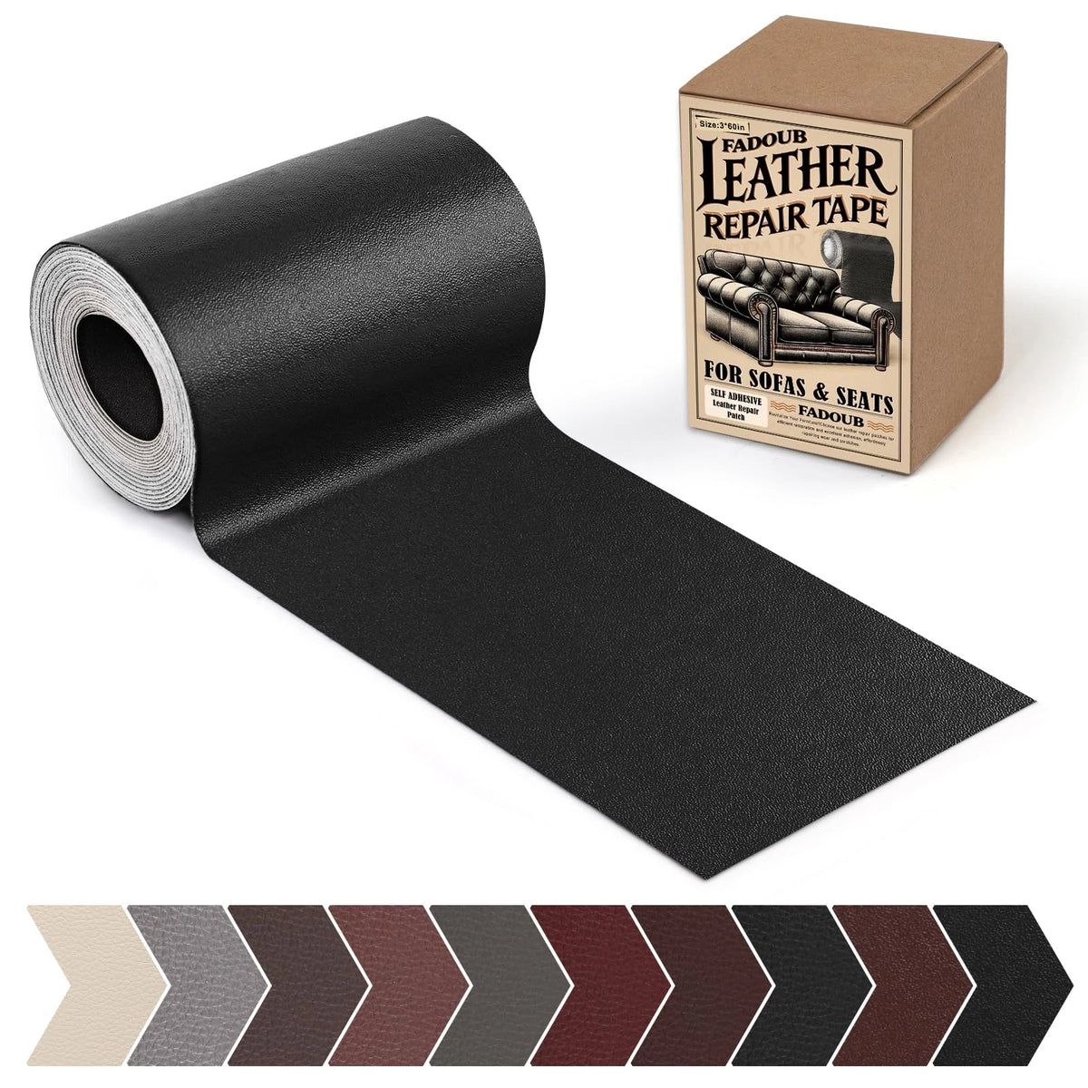 3X Leather Repair Patch for Automotive Upholstery (Black)