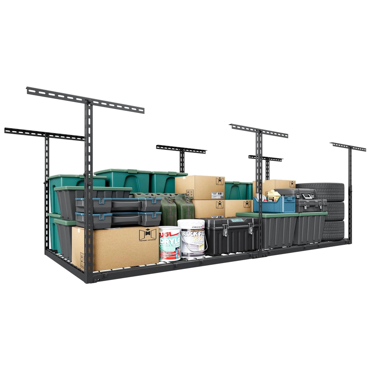 3x8 FT Overhead Garage Storage Rack, Height Adjustable 26"-40"