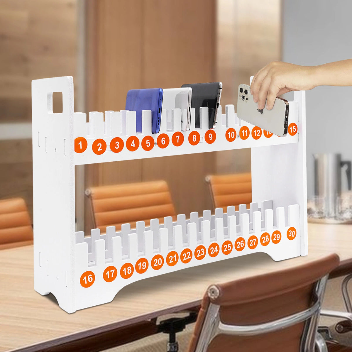 30-Grid Wooden Cell Phone Holder Organizer for Classroom