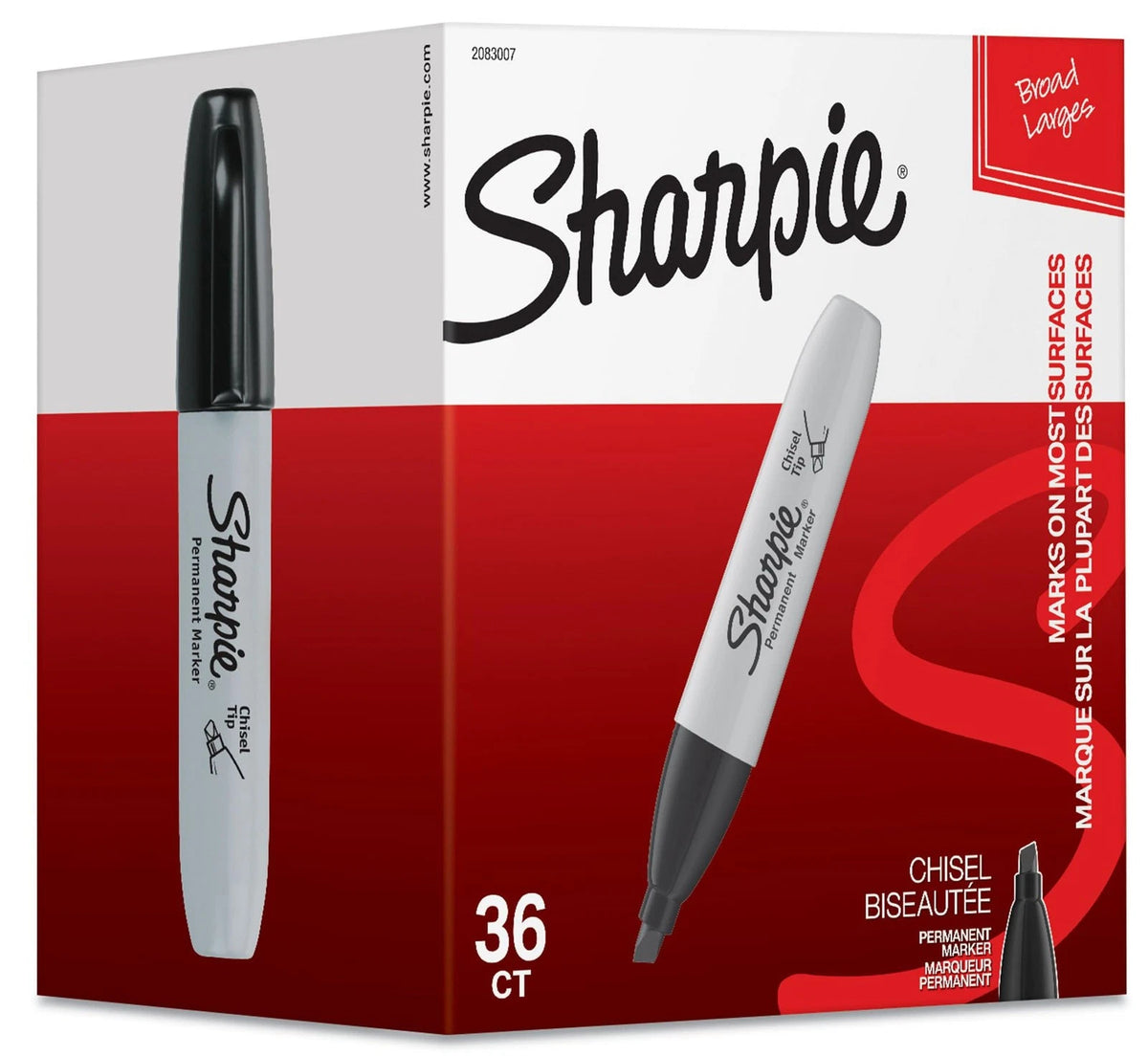 36X Sharpie Permanent Markers, Chisel Tip, Black