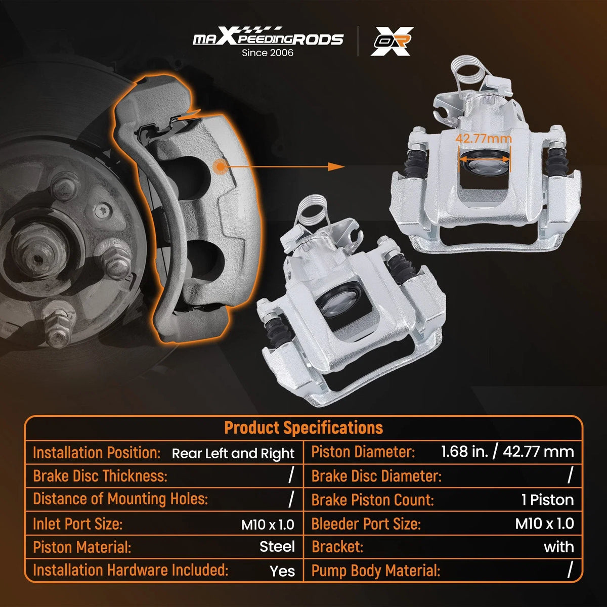 Set of 2 Rear Brake Calipers with Bracket for Lincoln MKX (2011–2015)