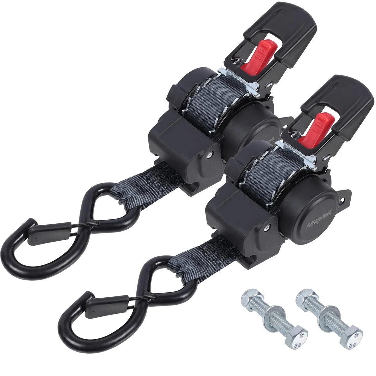 Set of 2 Retractable Ratchet Straps 1 inch x 6ft for Universal Use