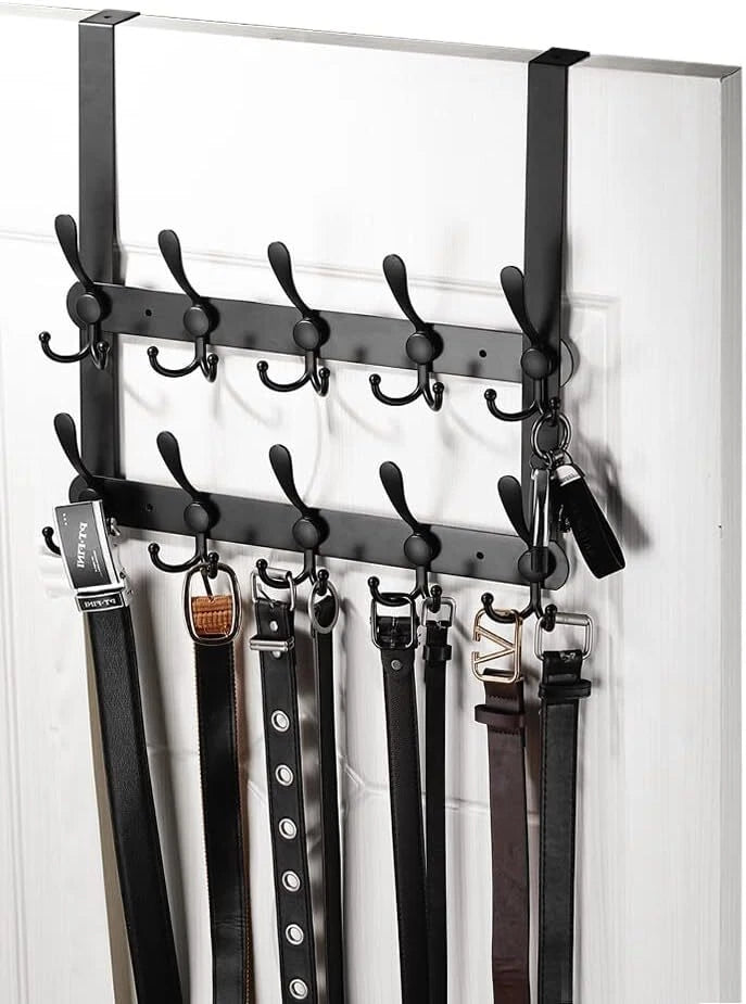 Over the Door Tri Hook Hanger for Coat Organization (30 Hooks, 2-Tier)