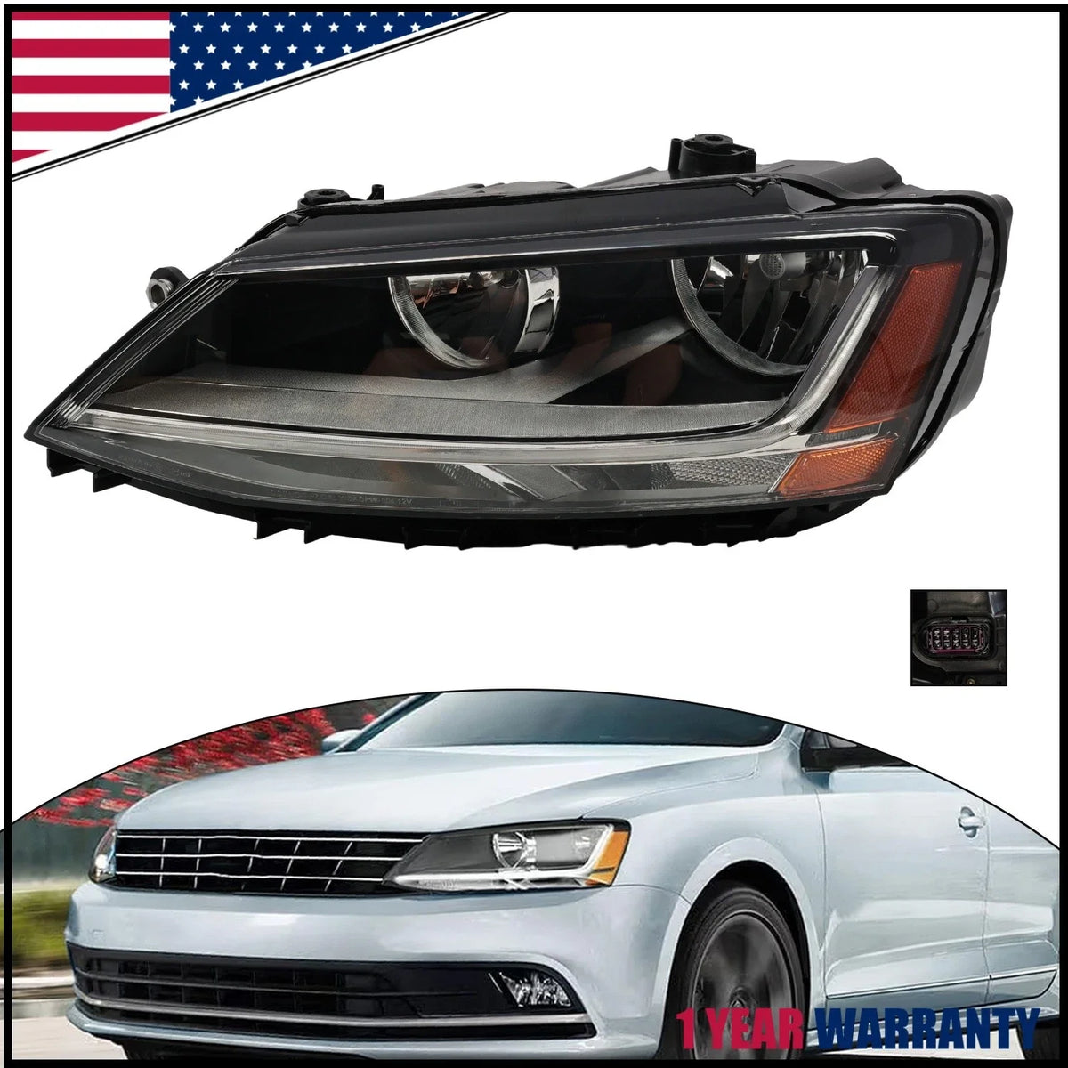Driver Headlight for Volkswagen Jetta Sedan (2017–2018) w/LED DRL LH