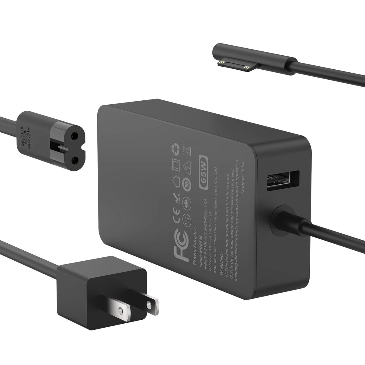 65W Charger for Microsoft Surface Pro 11, 10, 9, 8, 7+, 7 (No Part Numbers)