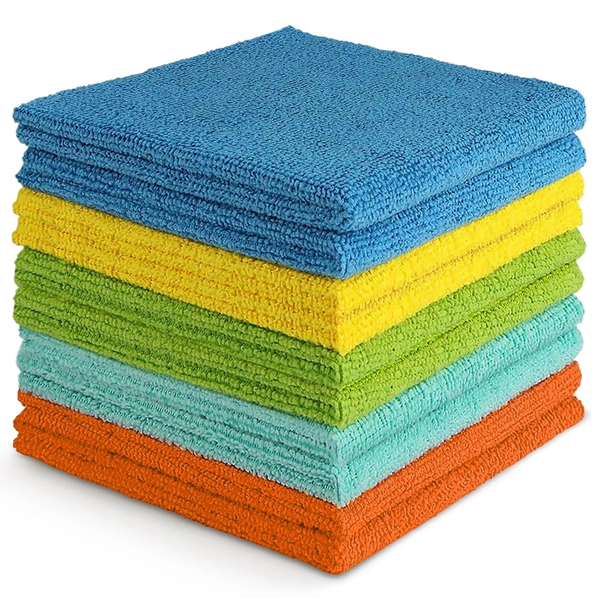 10PK Microfiber Cleaning Cloths for Automotive Use (12"×12", Blue/Yellow)