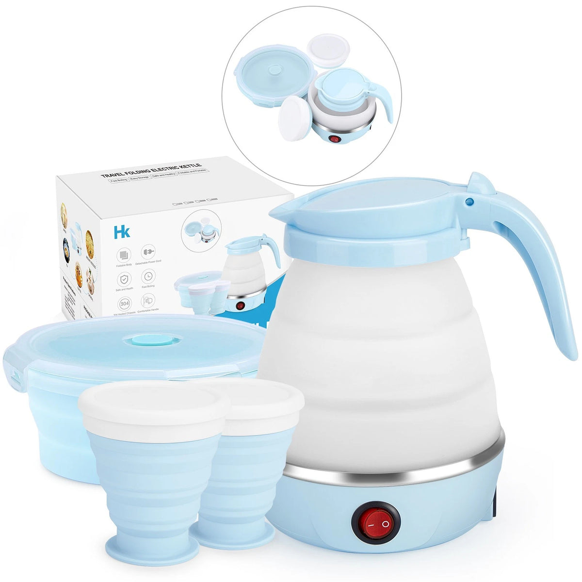 Portable Kettle with Collapsible Bowl and 2 Cups for Fast Water (110V)