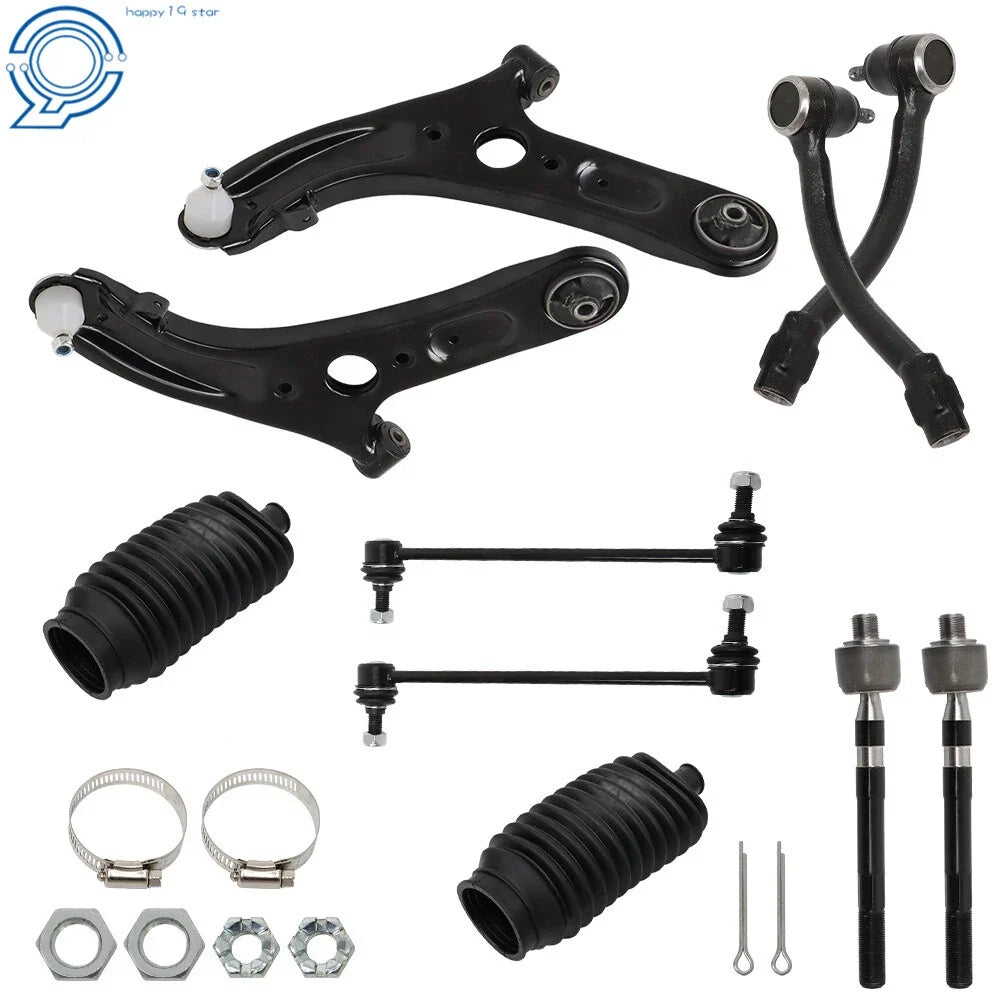 10pc Front Steering Suspension Control Arm Ball Joint Tie Rod Kit for