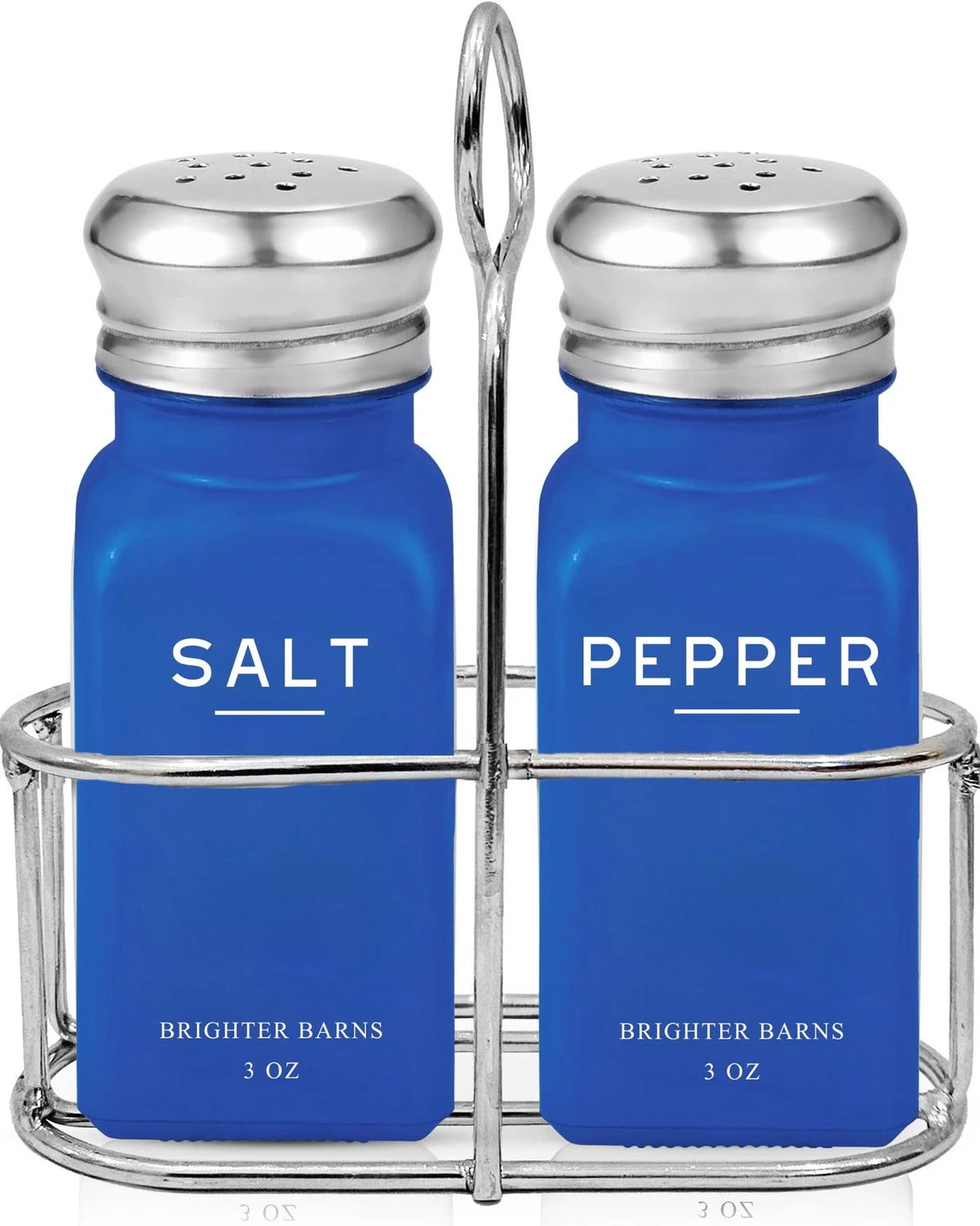 Set of 2 Blue Salt and Pepper Shakers with Holder for Kitchen