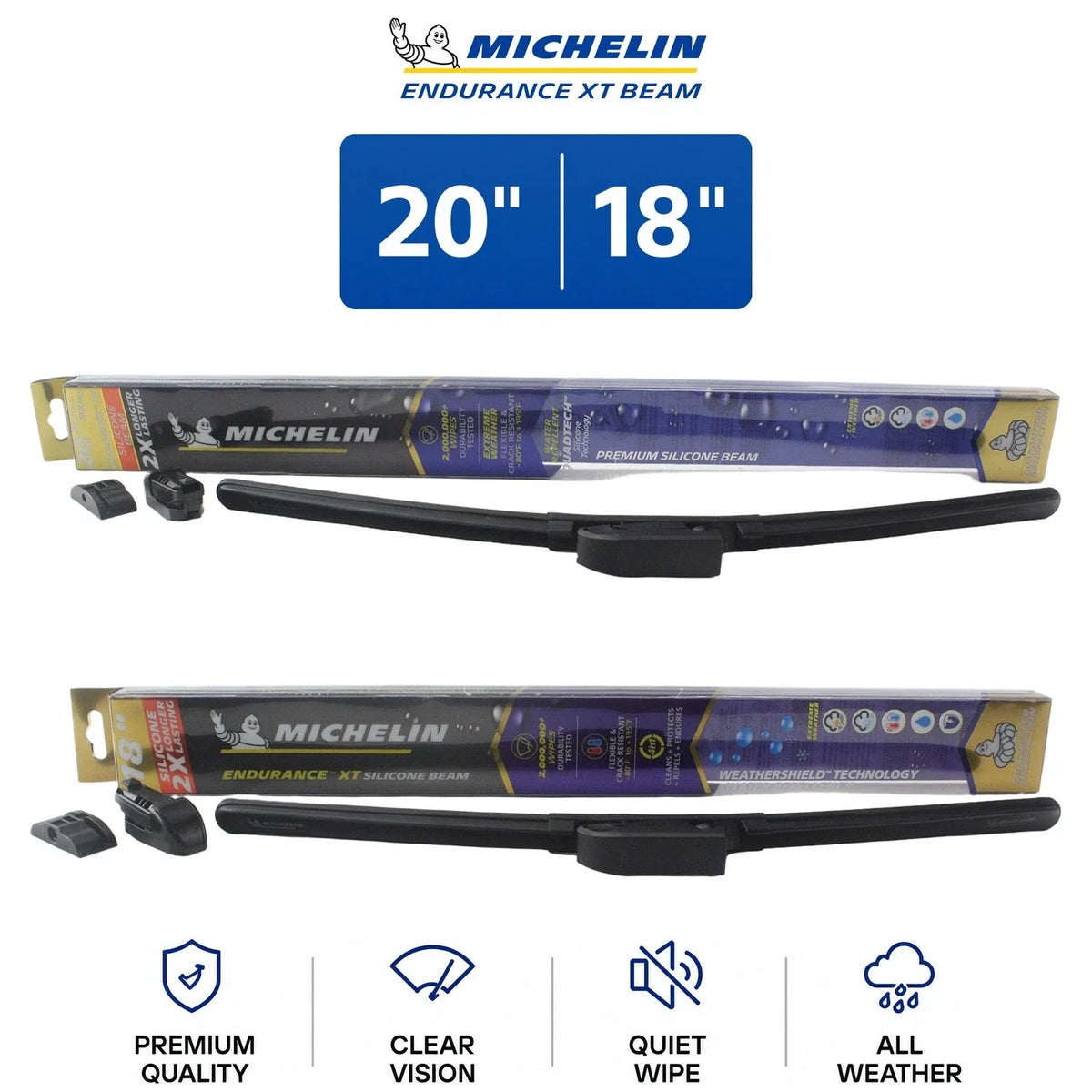 Set of 2 Michelin Endurance XT Beam Wiper Blades for Mazda RX-8 (2004–2011)