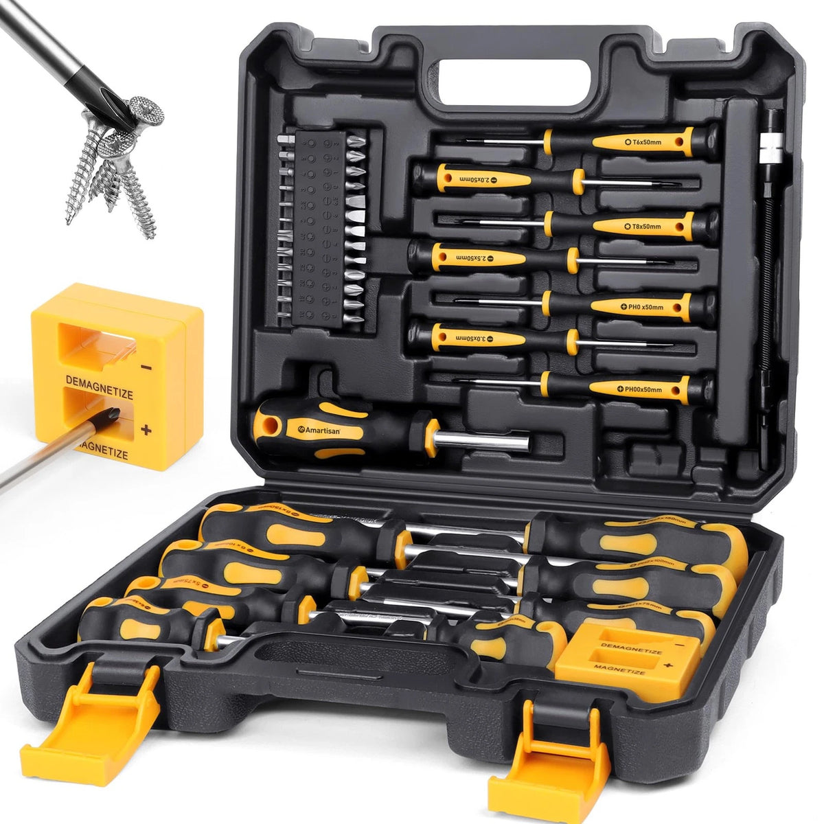 Magnetic Screwdrivers Set for Automotive Use (Slotted, Phillips, Hex, Torx)