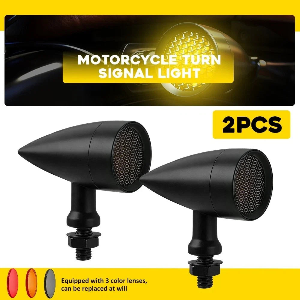 2X LED Black Motorcycle Bullet Amber Turn Signals for