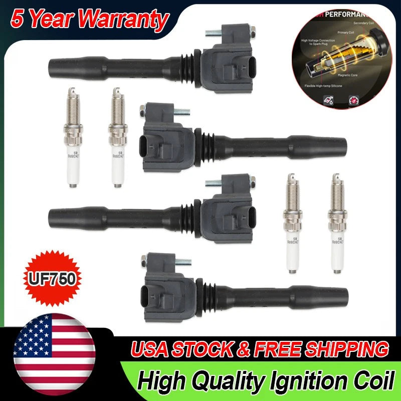 4x Ignition Coil UF750 & 4 Spark Plug for BMW 330i xDrive (2012–2019)