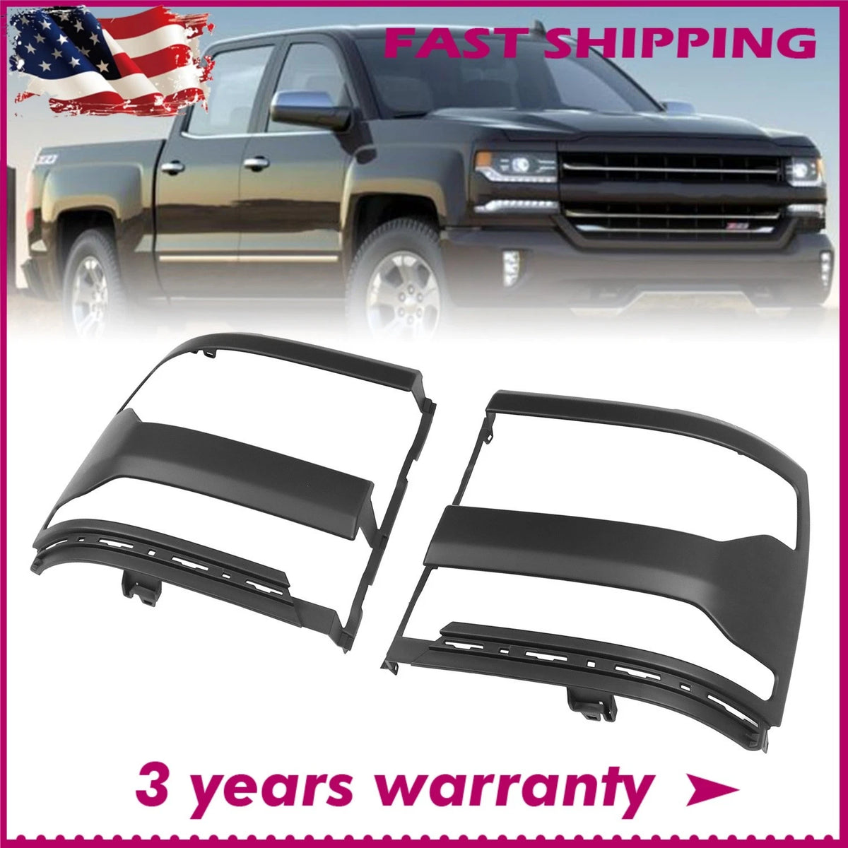 Headlight Trim Bezel Cover Pair for Chevy Silverado 1500 (2016–2018) Black
