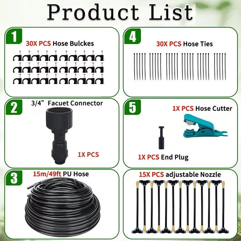 Drip Irrigation Kit for Balcony Garden Greenhouse (5/8 in Garden Hose Thread)