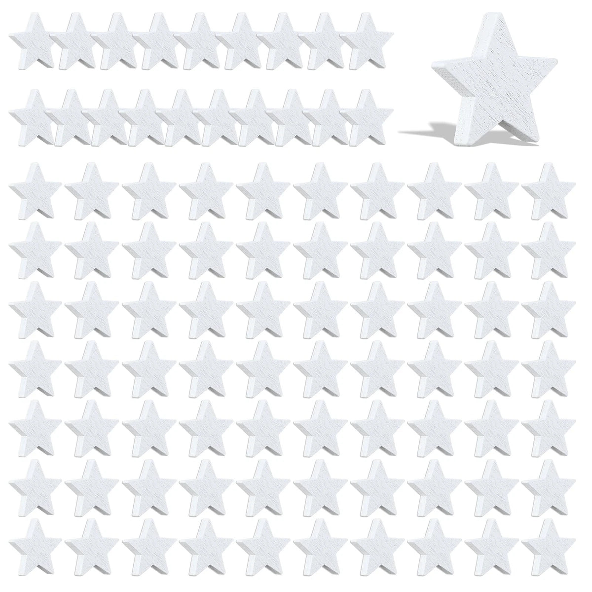 100 PCS White Wooden Stars for Crafts (1 Inch)