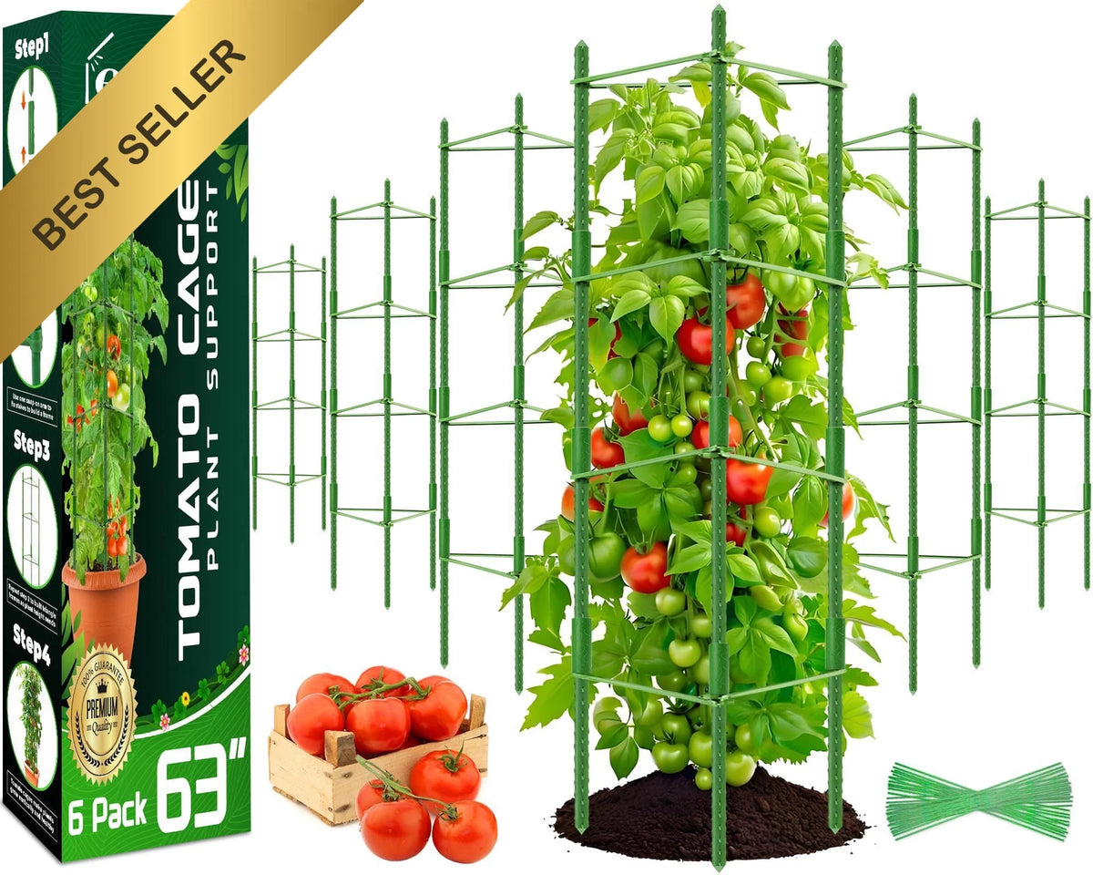 6 Pack Tomato Cages for Garden Plant Support (63 Inch)