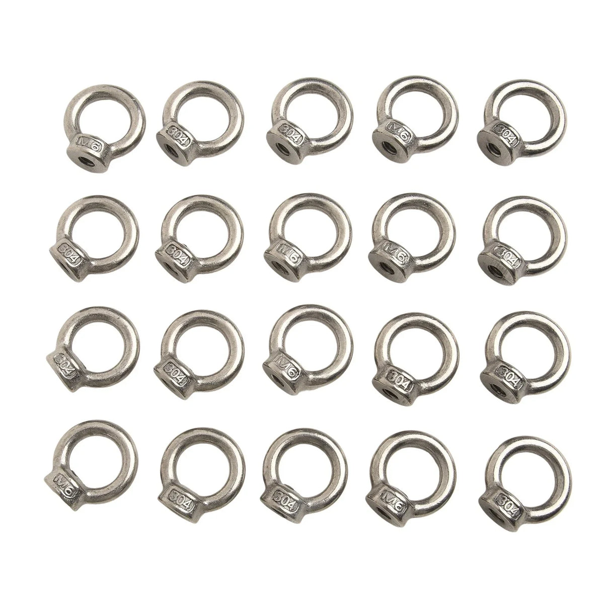 M6 Lifting Eye Nuts Set of 20 in 304 Stainless Steel for Industrial Use