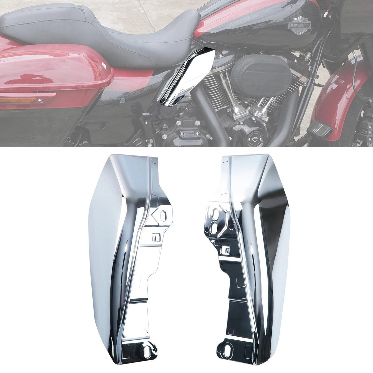 Mid Frame Air Deflector for Harley Touring (2014–2023) Chrome Heat Shields