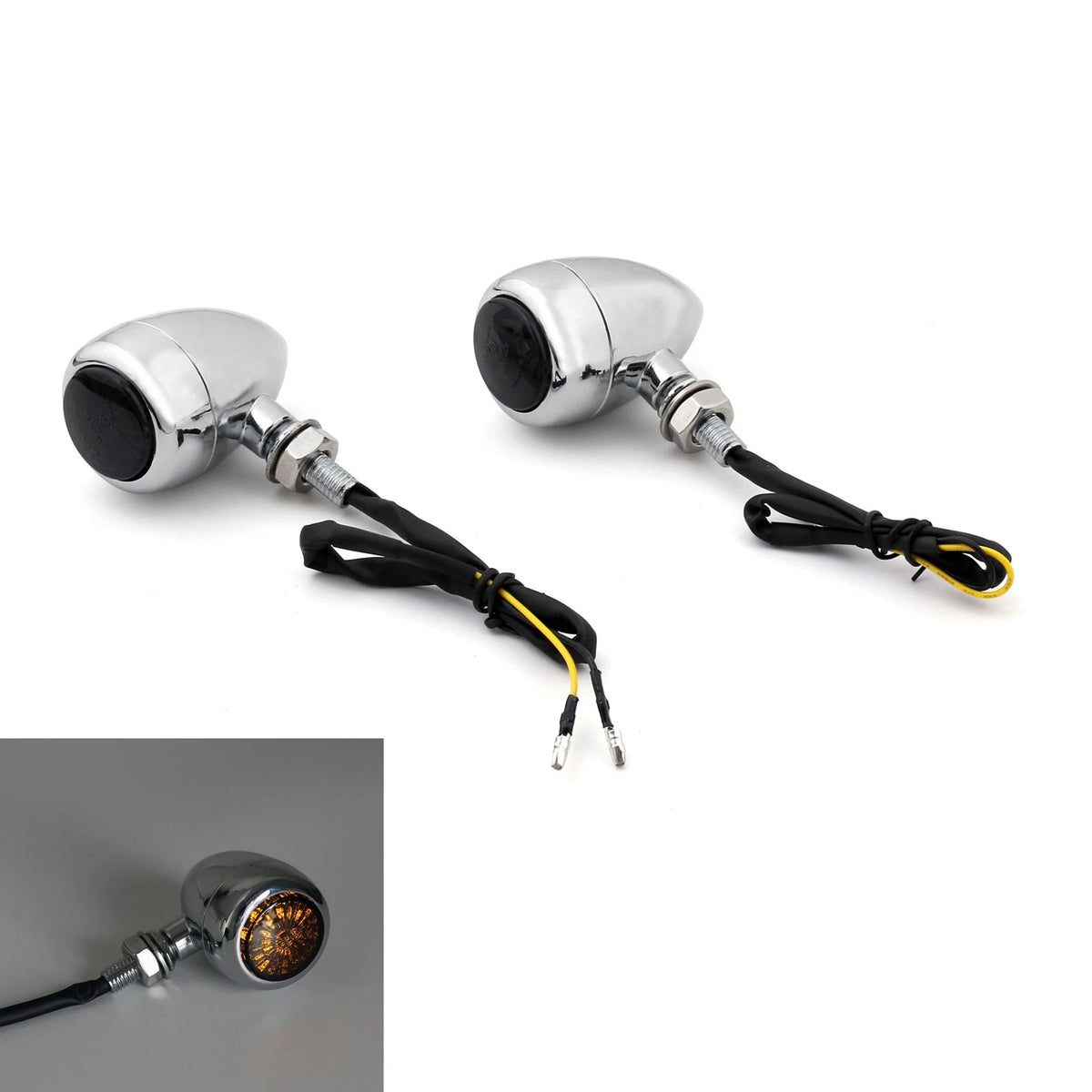 2X Bullet Turn Signals for Chopper Cafe Racer (TS-011-Chrome)