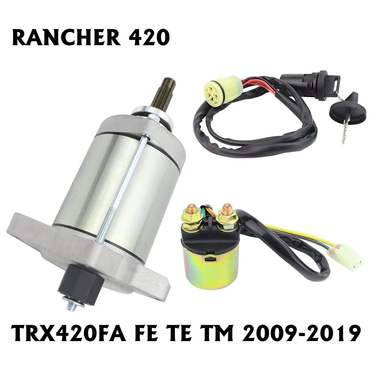 Starter Motor for Honda Rancher 420 TRX420TE (2007–2016) with Relay & Key Switch