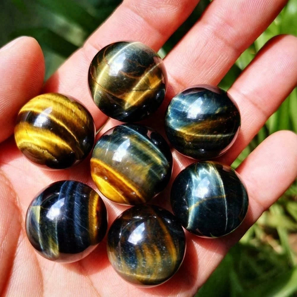 2Pcs Blue Tiger's Eye Jasper Quartz Sphere Crystal Ball Healing Rock
