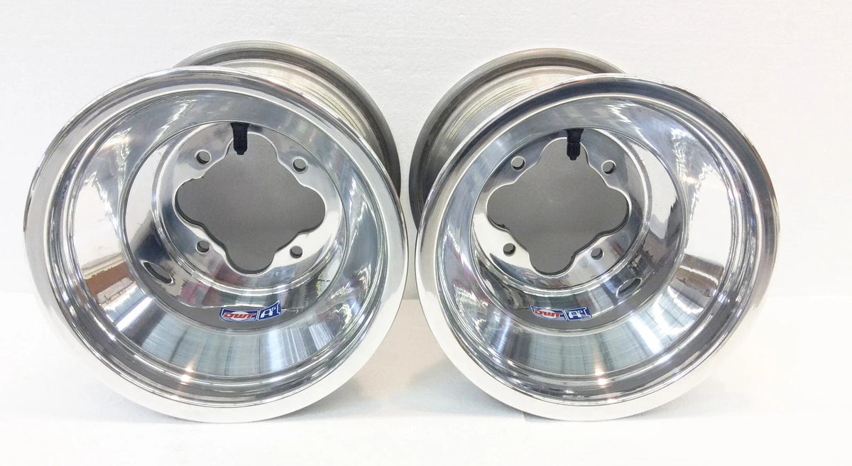 Pair of DWT Polished A5 Rolled Lip ATV Rear Wheels for KFX400 KFX450R (2003–2018) 9x8 4/110