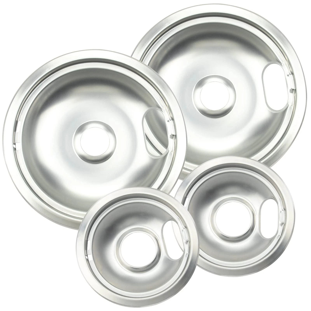 Set of 4 Electric Stove Burner Covers, Chrome Drip Pan