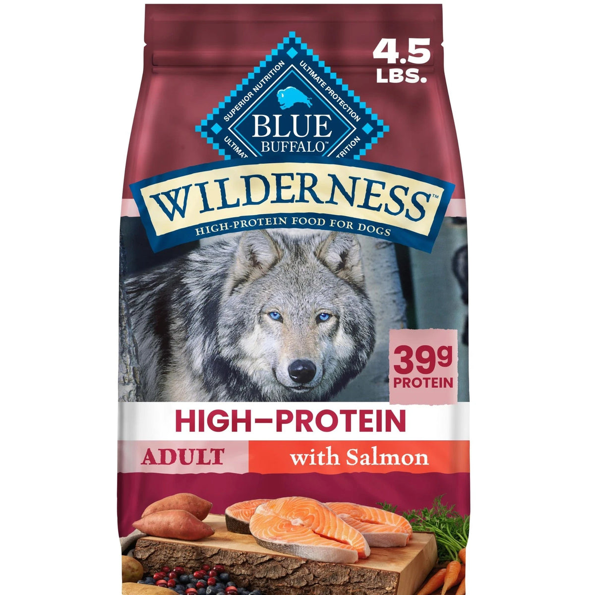 Blue Buffalo Wilderness Salmon Dry Dog Food 4.5 lb (Pack of 1)