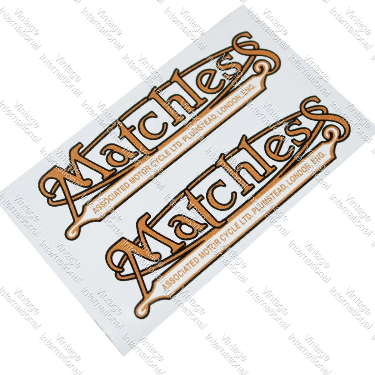 Set of 2 Gold Decal Stickers for Matchless Motorbike (105mm x 65mm)