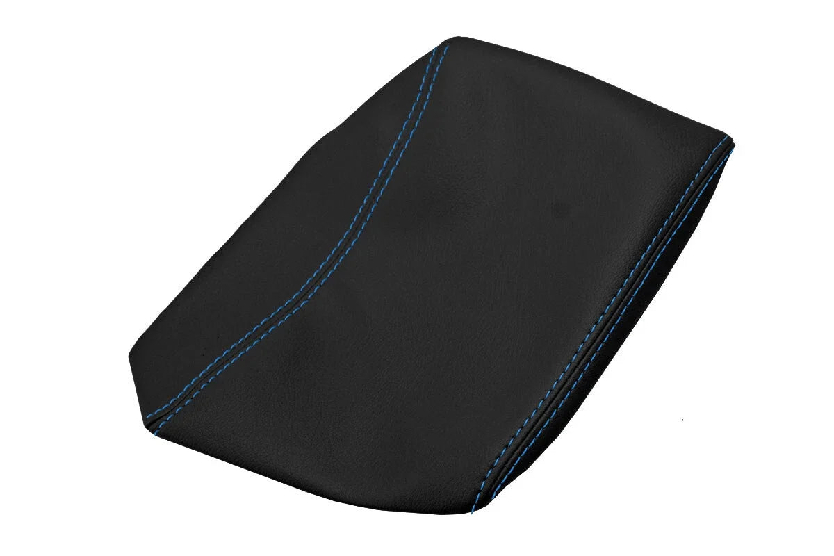 Console Lid Armrest Cover for Subaru Forester XT (2003–2008) Carbon Fiber Blue Stitch